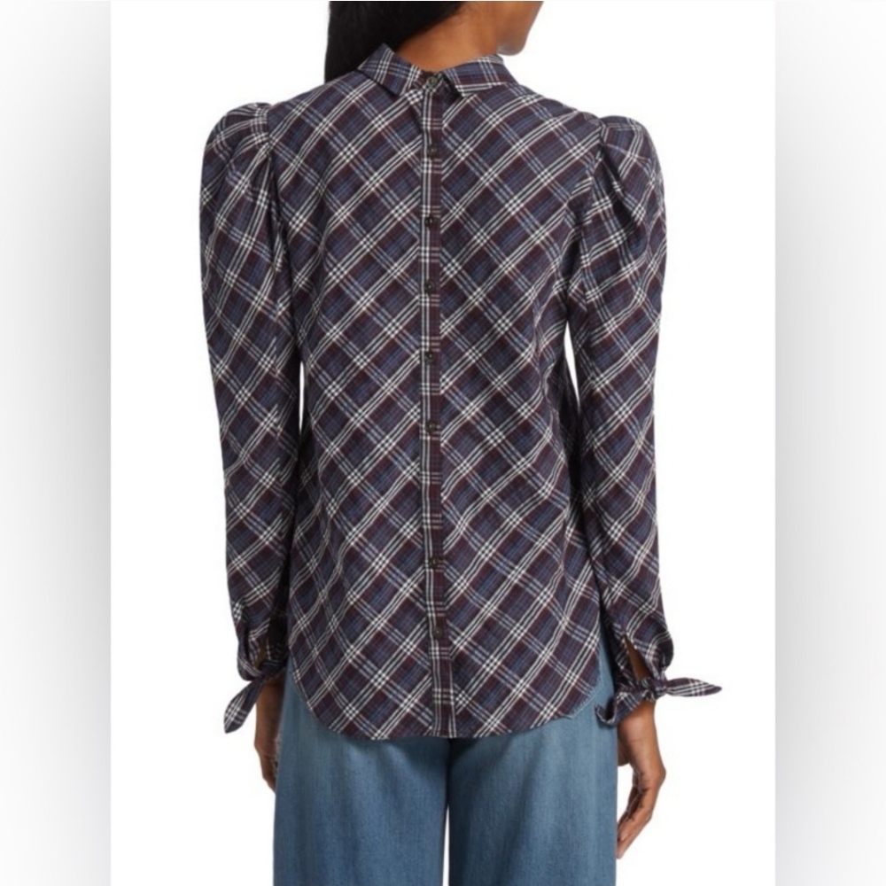 Veronica Beard Isabel Reverse Plaid Shirt Blouse Top Size 14 - Picture 3 of 11
